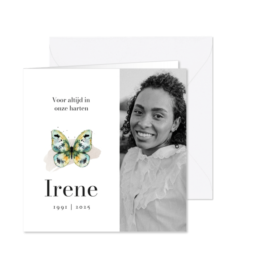 Mooie rouwkaart kleurrijke vlinder waterverf foto - Kaartimpressie