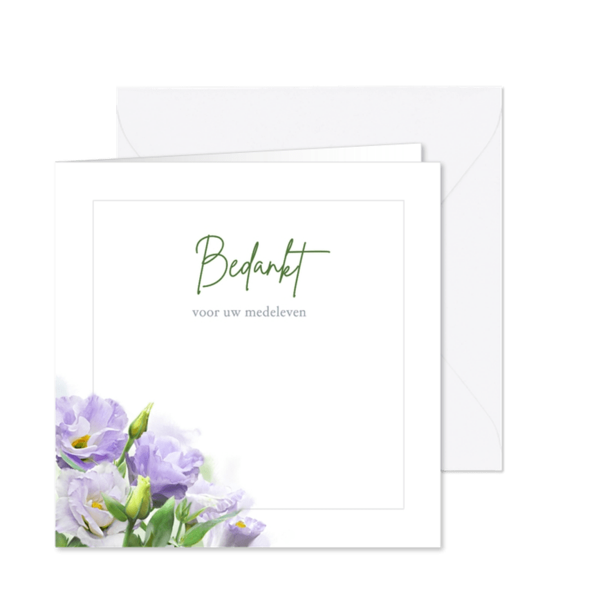 Mooie rouwkaart met Eustoma's op aquarel - Kaartimpressie