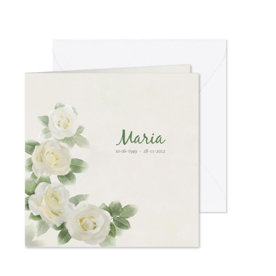 Mooie rouwkaart met rozen op gewassen achtergrond - Kaartimpressie