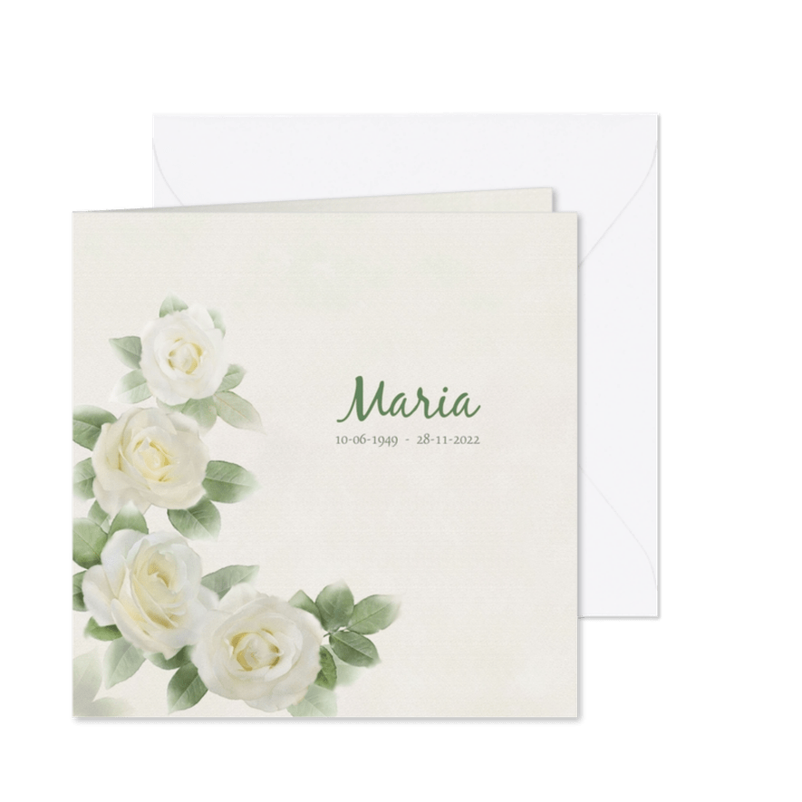 Mooie rouwkaart met rozen op gewassen achtergrond - Kaartimpressie