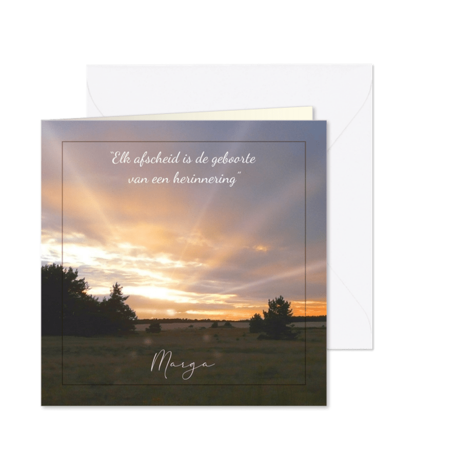 Mooie rouwkaart ondergaande zon met tekstvoorstel - Kaartimpressie