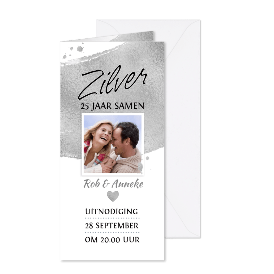 Mooie uitnodiging voor 25-jarig zilveren jubileum - Kaartimpressie