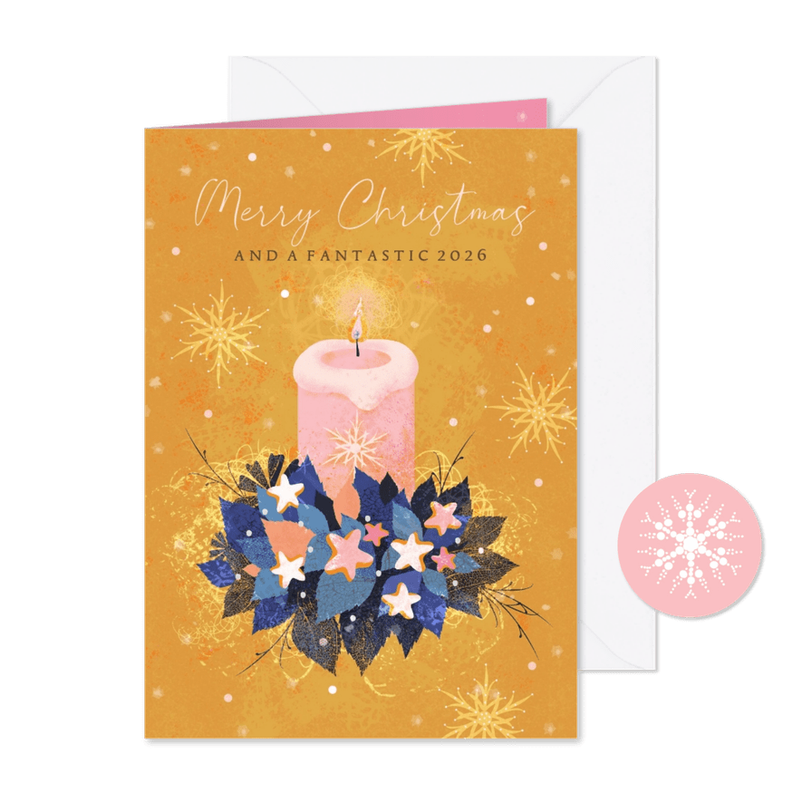 Mooie zakelijke kerstkaart met kaars tekst in het Engels - Kaartimpressie