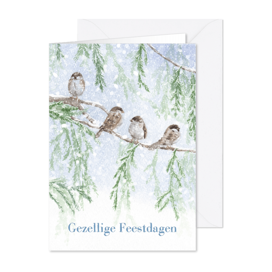 Musjes kwebbelend in de sneeuw - Kaartimpressie
