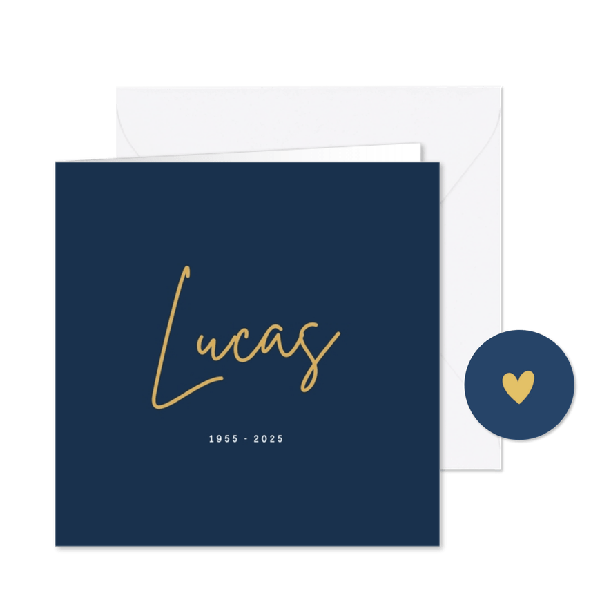 Neutrale minimalistische rouwkaart voor een man grote naam - Kaartimpressie