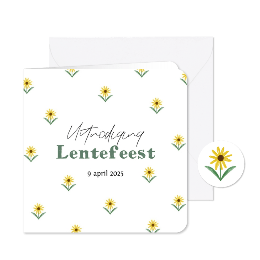 Neutrale uitnodiging lentefeest met bloemen - Kaartimpressie