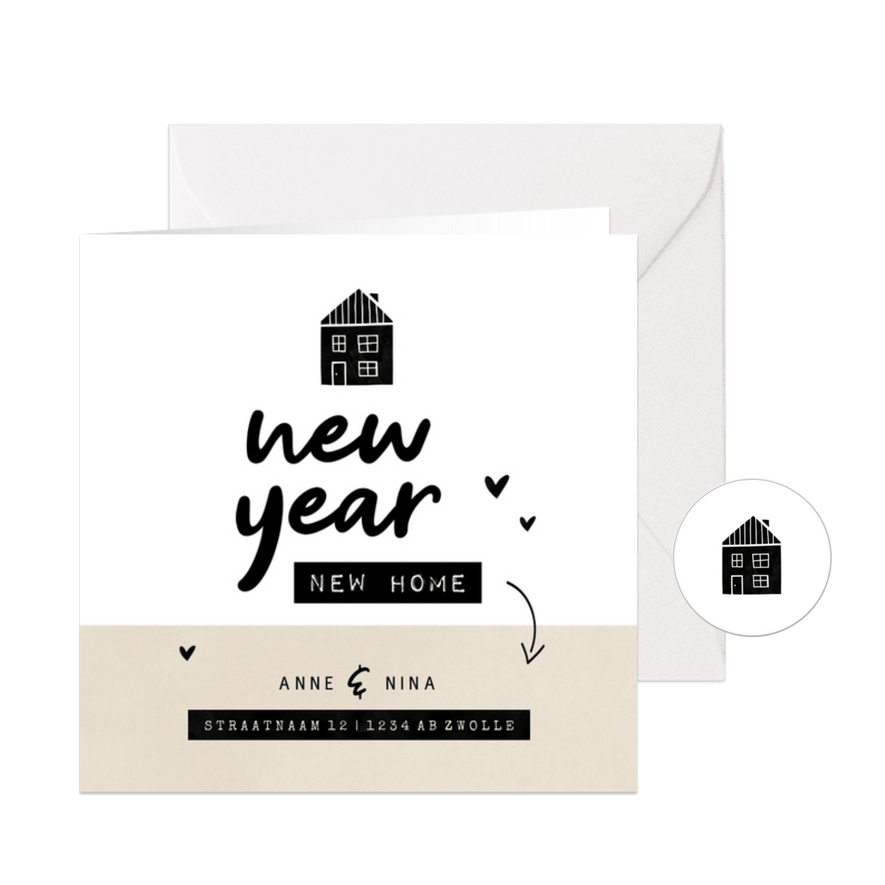 New year new home huisje kraft met hartjes - Kaartimpressie