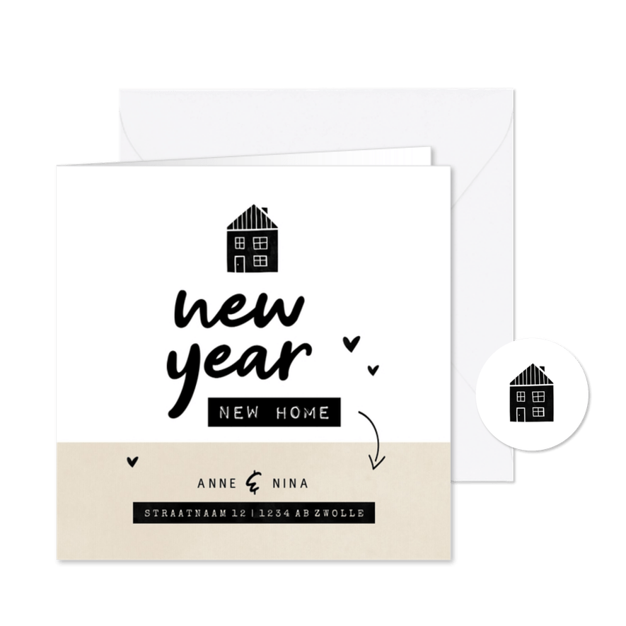 New year new home huisje kraft met hartjes - Kaartimpressie