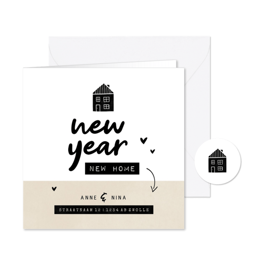 New year new home huisje kraft met hartjes - Kaartimpressie