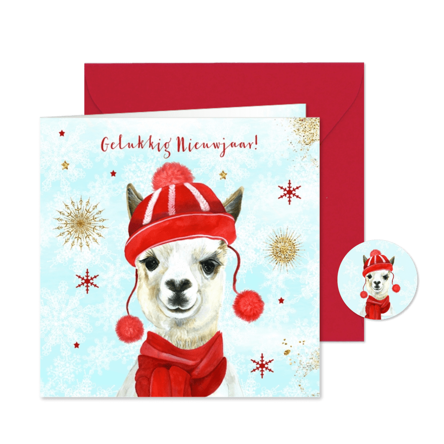 Nieuwjaar lama met muts - Kaartimpressie