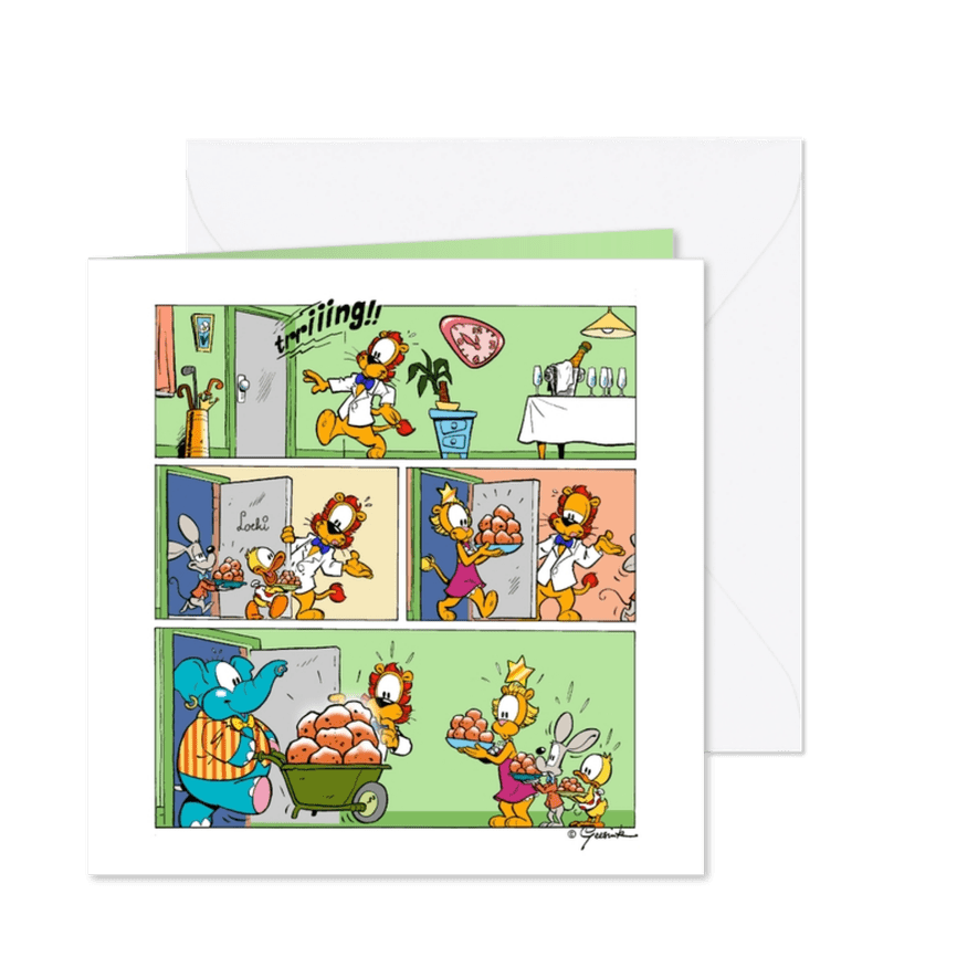 Nieuwjaar strip oliebollen feest met Loeki - Kaartimpressie