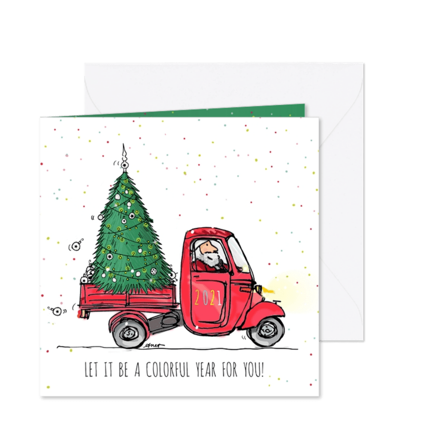 Nieuwjaar Vespa met kerstboom a - Kaartimpressie