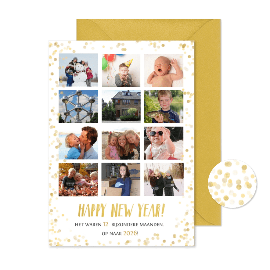 Nieuwjaars fotocollage jaarkaart terugblik met 12 foto's - Kaartimpressie