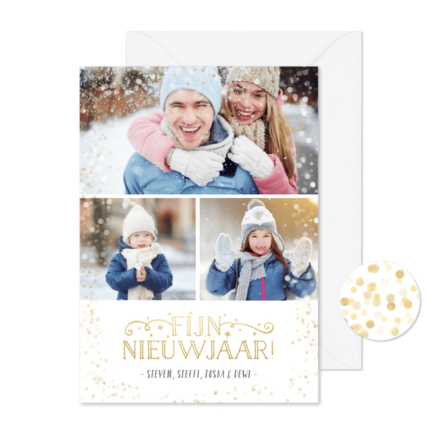 Nieuwjaars fotocollage kaart met 3 foto's - Kaartimpressie