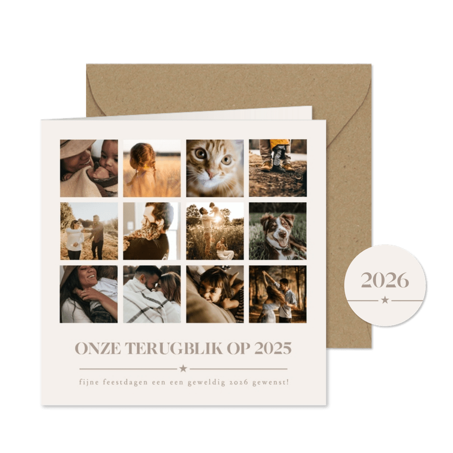 Nieuwjaars kaart terugblik op 2025 met 12 eigen foto's - Kaartimpressie