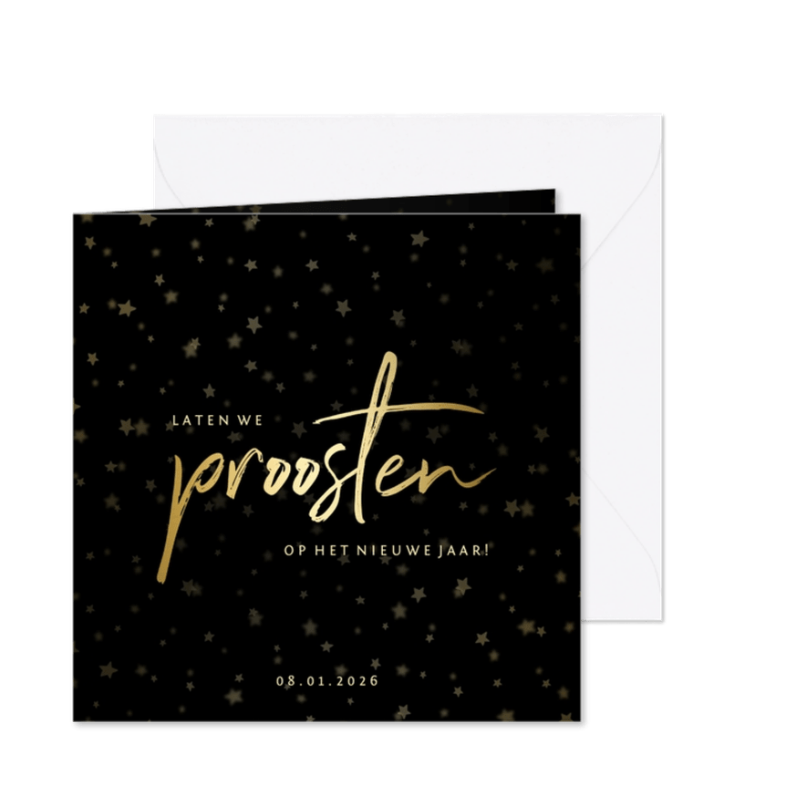 Nieuwjaarsborrel uitnodiging sterren goud - Kaartimpressie