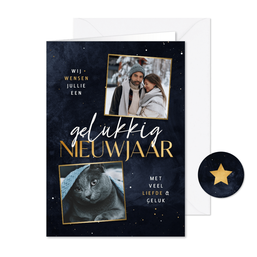 Nieuwjaarskaart 2 foto's gelukkig nieuwjaar met ster - Kaartimpressie