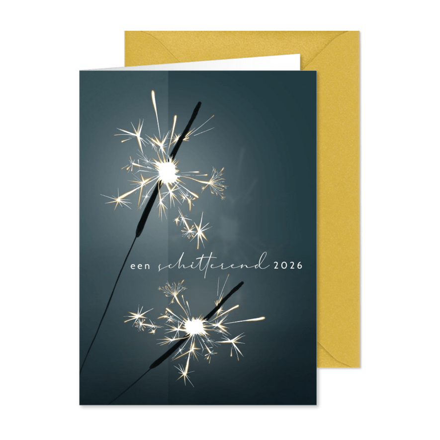Nieuwjaarskaart 2025-2026, sterretjes vuurwerk sfeervol - Kaartimpressie