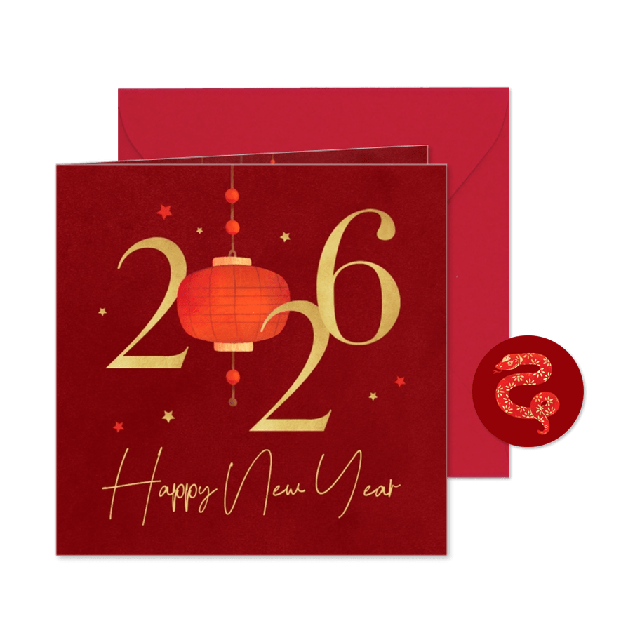 Nieuwjaarskaart 2026 Chinees goud sterren rood - Kaartimpressie