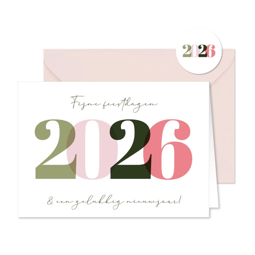 Nieuwjaarskaart 2026 gekleurd minimalistisch - Kaartimpressie