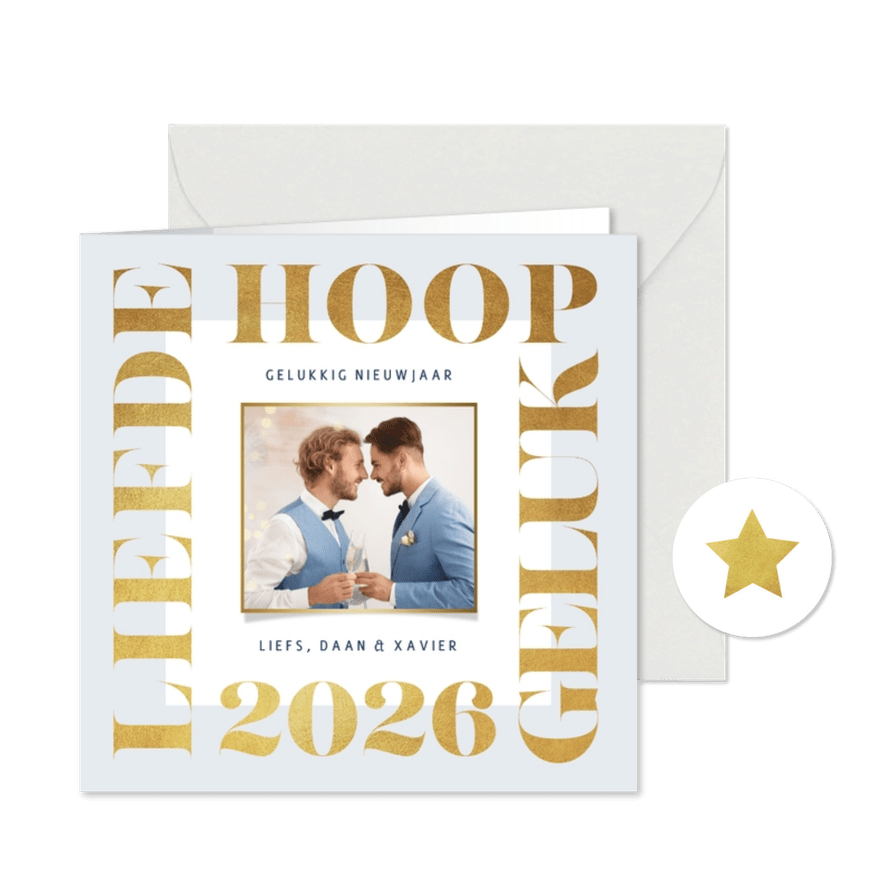 Nieuwjaarskaart 2026 goud modern grafisch foto - Kaartimpressie