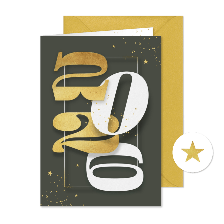 Nieuwjaarskaart 2026 goud sterretjes spetters - Kaartimpressie
