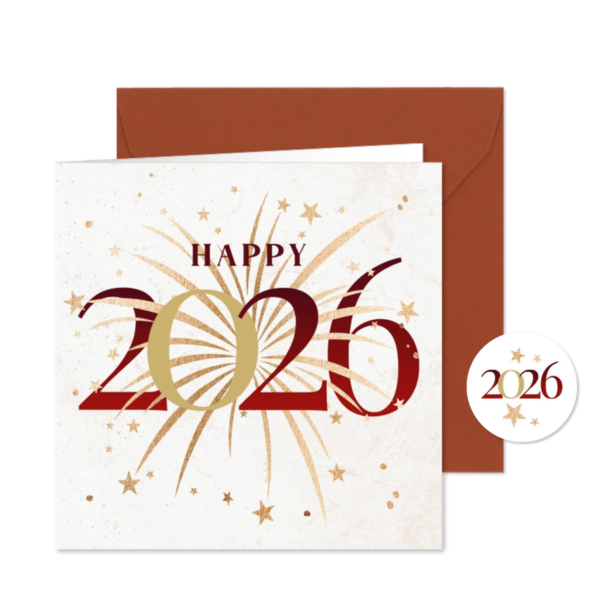 Nieuwjaarskaart 2026 met vuurwerk - Kaartimpressie