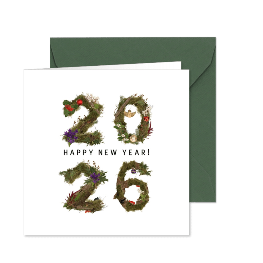 Nieuwjaarskaart 2026 natuur bos - Kaartimpressie