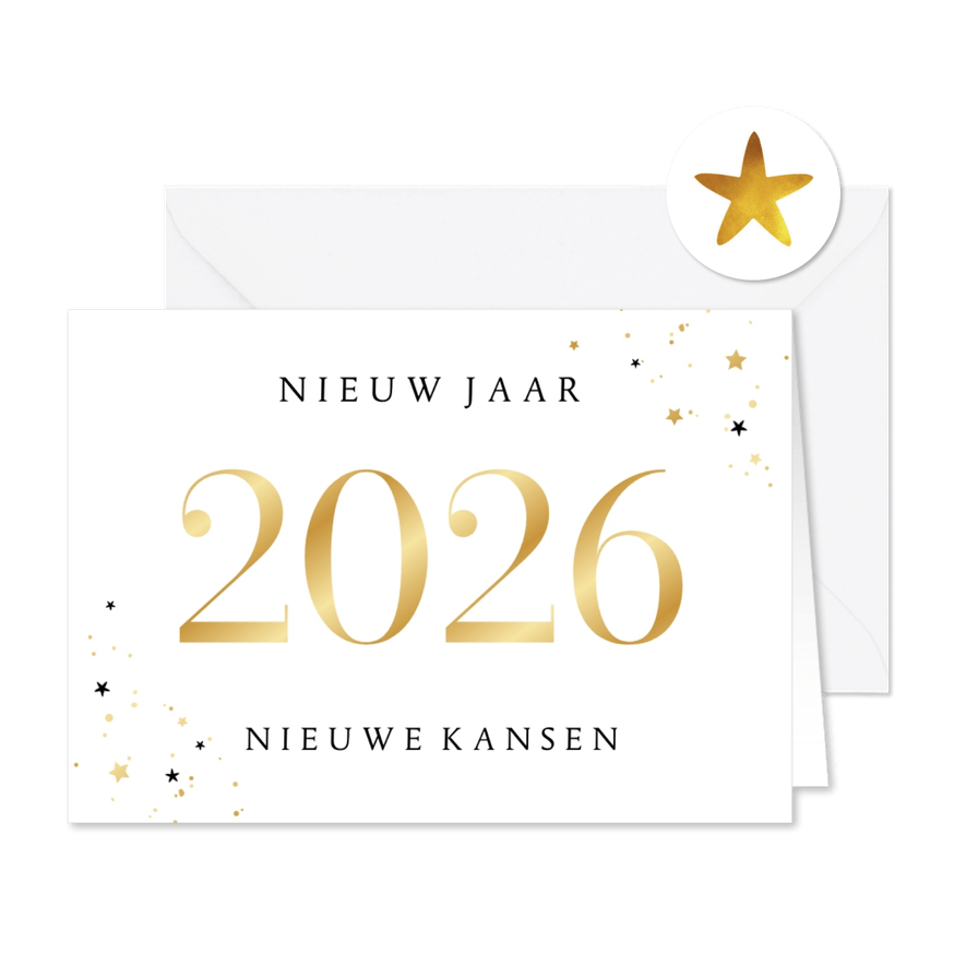 Nieuwjaarskaart 2026 nieuw jaar nieuwe kansen goud sterren - Kaartimpressie