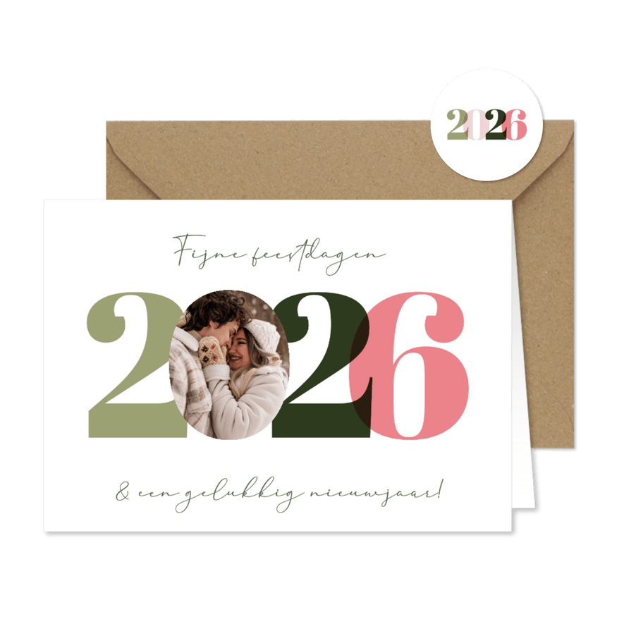 Nieuwjaarskaart 2026 pastelkleuren met foto - Kaartimpressie
