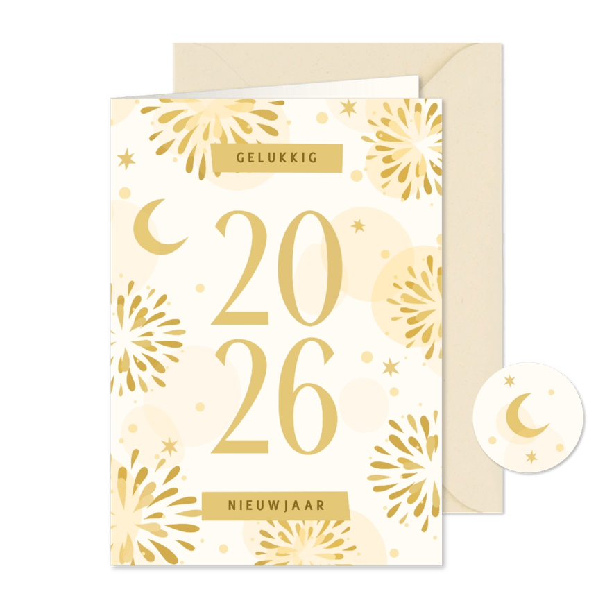 Nieuwjaarskaart 2026 vuurwerk - Kaartimpressie