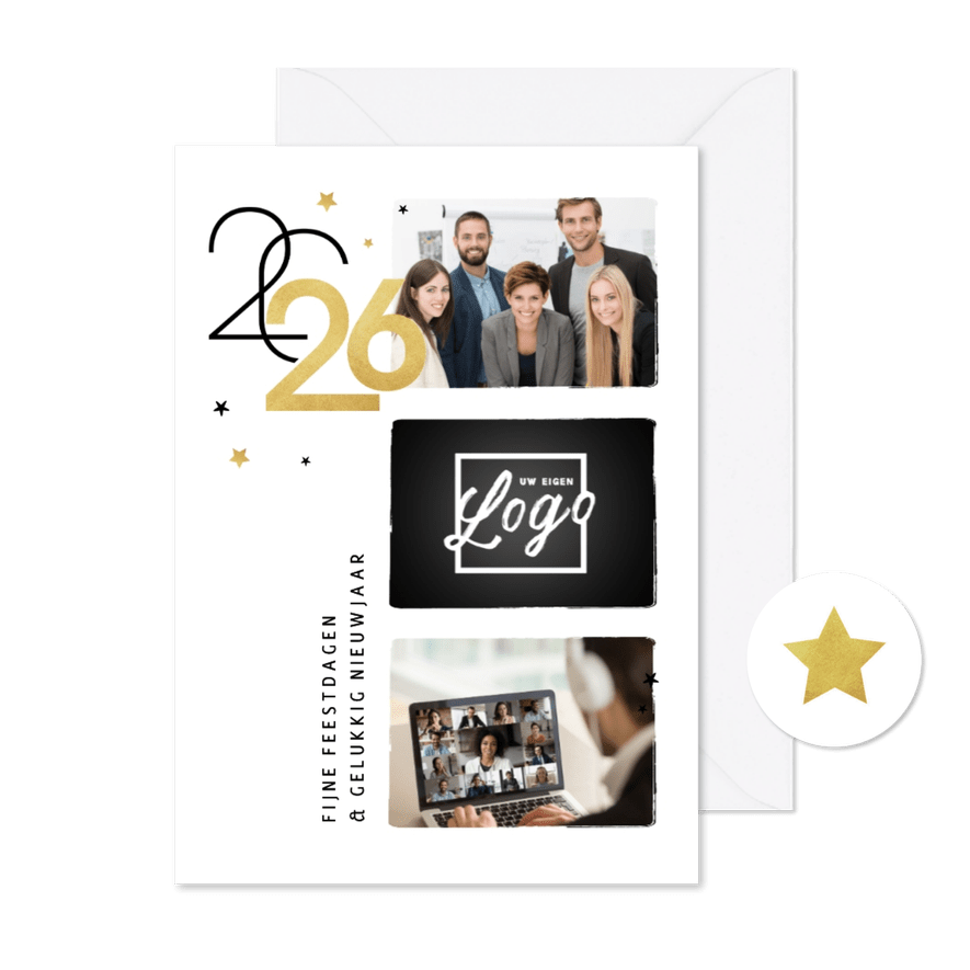 Nieuwjaarskaart 2026 zakelijk modern typografisch goud foto - Kaartimpressie