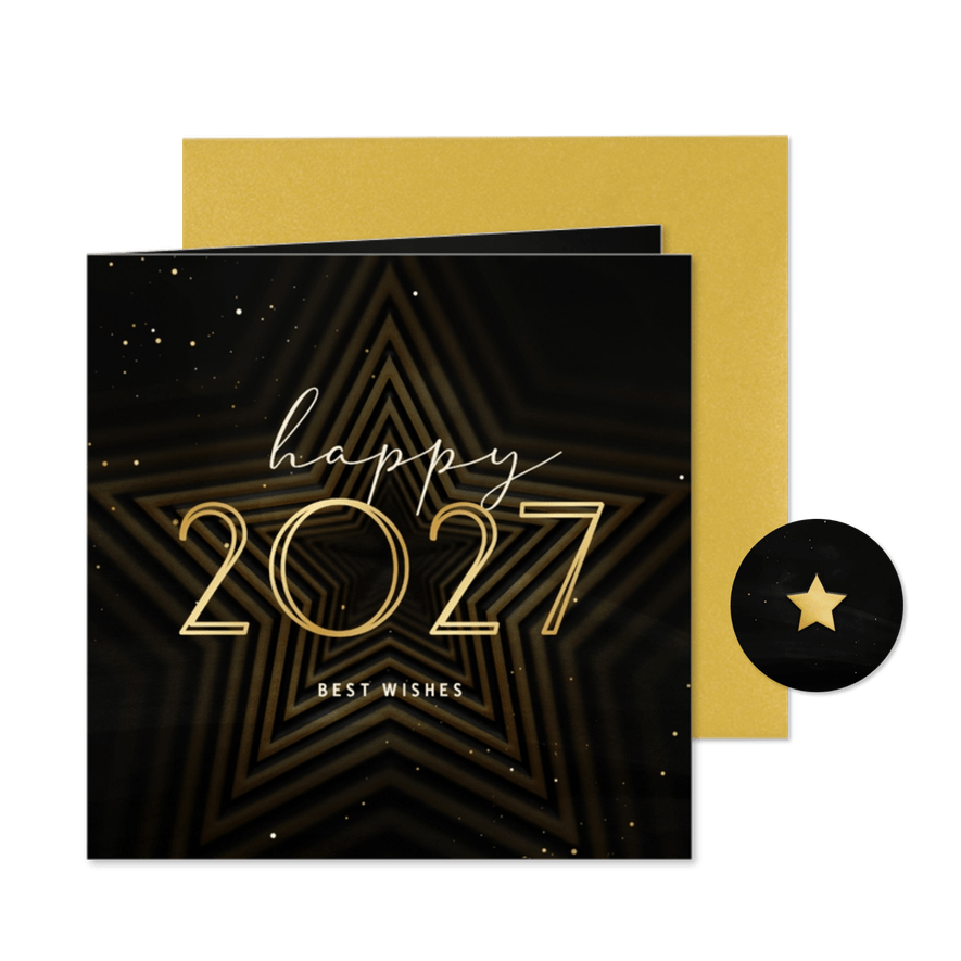 Nieuwjaarskaart 2027 met ster op achtergrond - Kaartimpressie