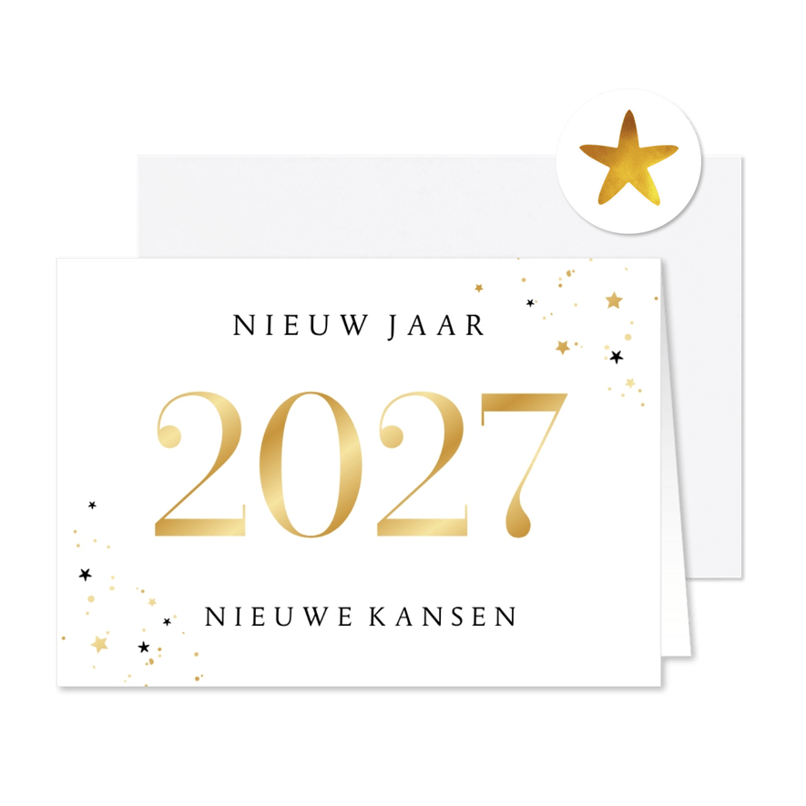 Nieuwjaarskaart 2027 nieuw jaar nieuwe kansen goud sterren - Kaartimpressie