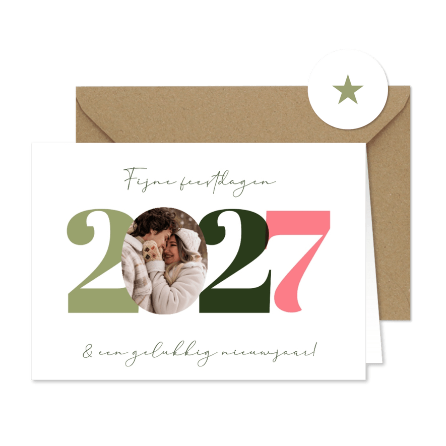 Nieuwjaarskaart 2027 pastelkleuren met foto - Kaartimpressie
