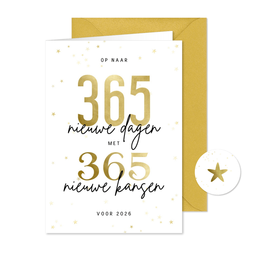 Nieuwjaarskaart 365 nieuwe dagen met 365 nieuwe kansen - Kaartimpressie