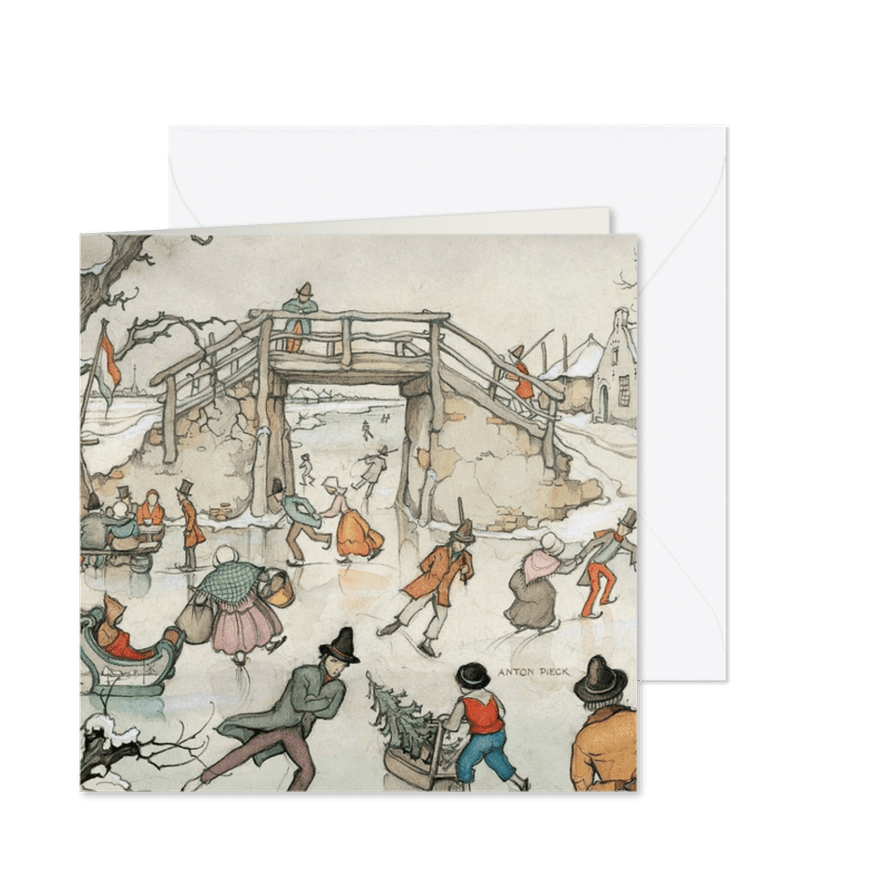 Nieuwjaarskaart - Anton Pieck illustratie ijspret - Kaartimpressie