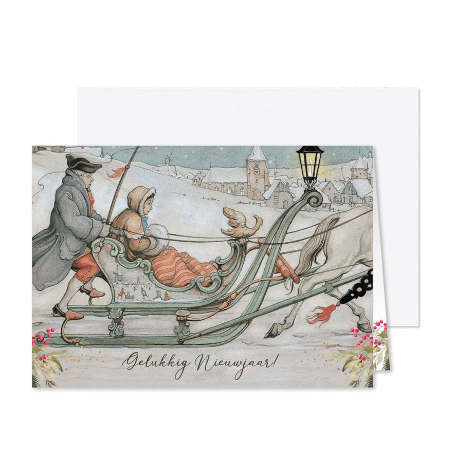 Nieuwjaarskaart arreslee Anton Pieck illustratie - Kaartimpressie