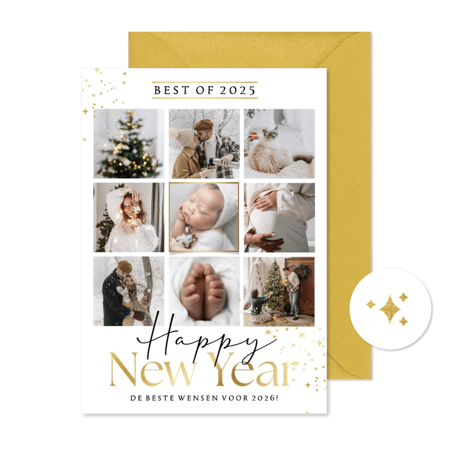 Nieuwjaarskaart ‘Best of’ hoogtepunten goud sterren stijlvol - Kaartimpressie
