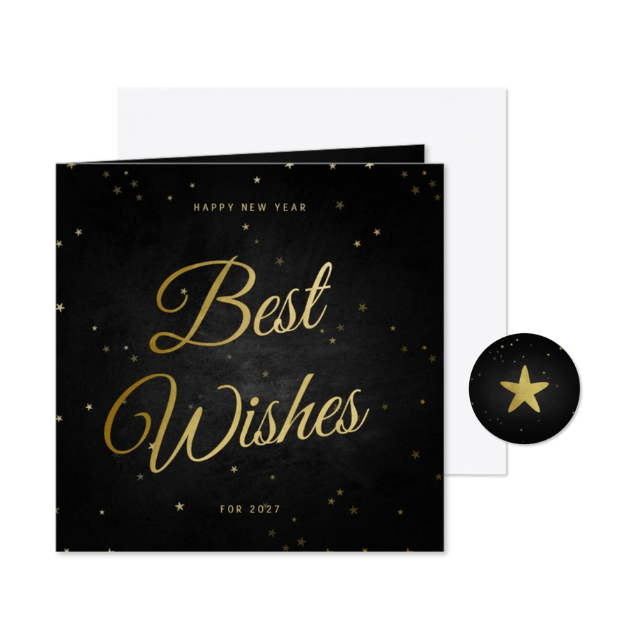 Nieuwjaarskaart Best Wishes klassiek met sterren - Kaartimpressie