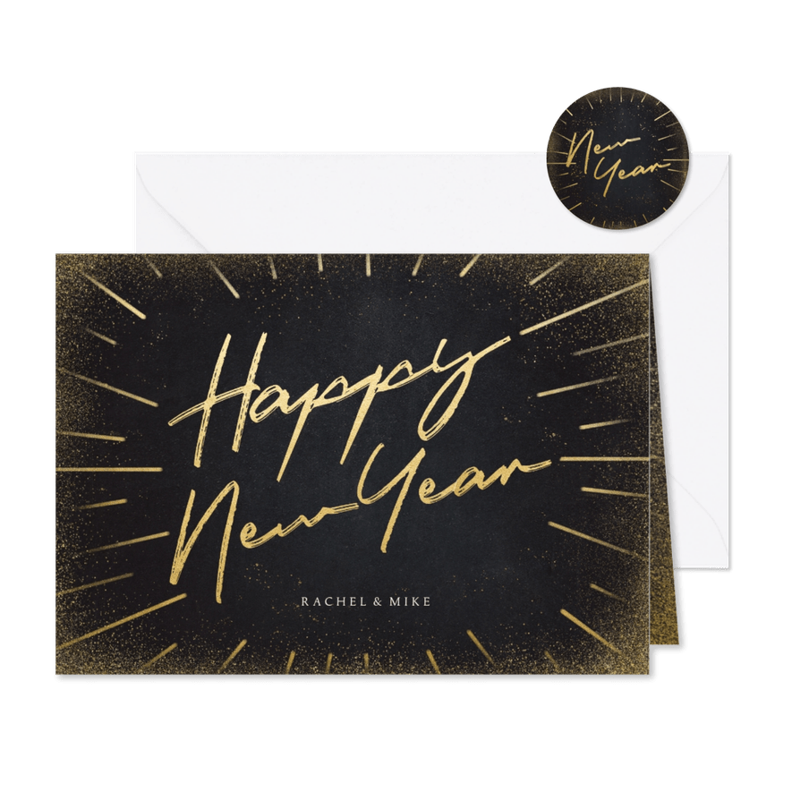Nieuwjaarskaart black & gold liggen - Kaartimpressie