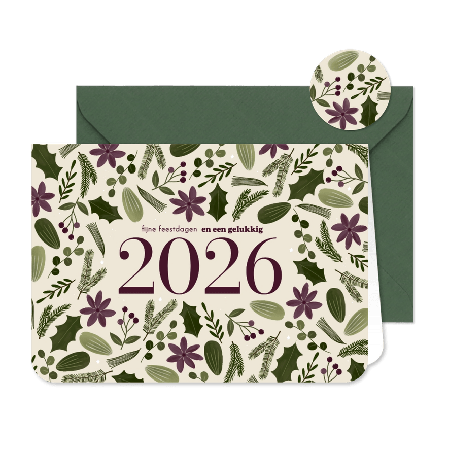 Nieuwjaarskaart botanisch groot jaartal - Kaartimpressie