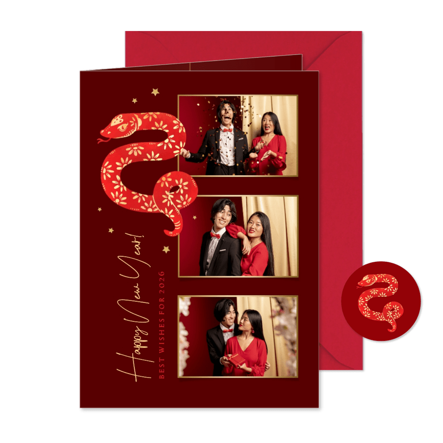 Nieuwjaarskaart Chinees fotocollage sterren slang - Kaartimpressie