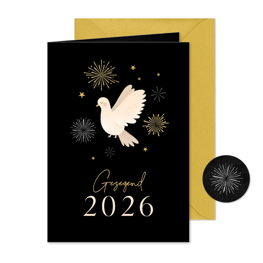 Nieuwjaarskaart christelijk vuurwerk witte duif gezegend - Kaartimpressie