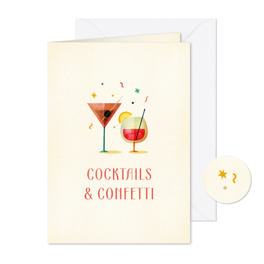 Nieuwjaarskaart cocktails & confetti simpel - Kaartimpressie