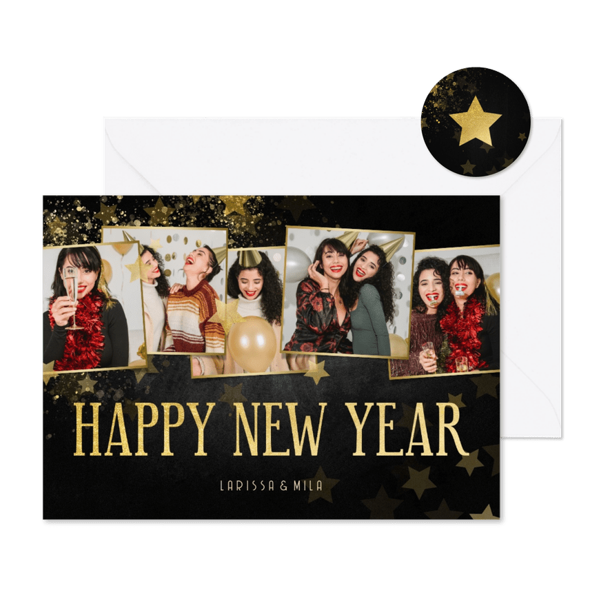Nieuwjaarskaart collage met krijtbord en sterren - Kaartimpressie