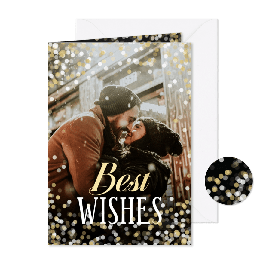 Nieuwjaarskaart confetti grote foto Best Wishes - Kaartimpressie
