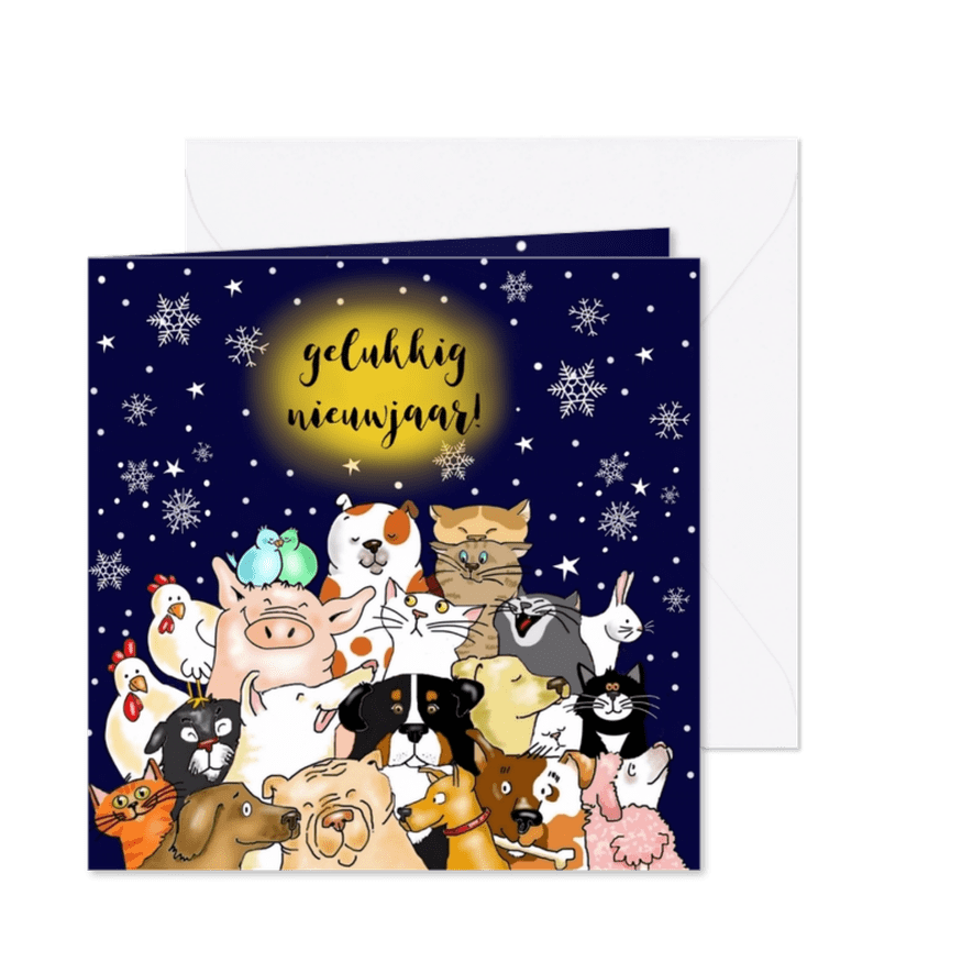 Nieuwjaarskaart - een beestenboel - Kaartimpressie