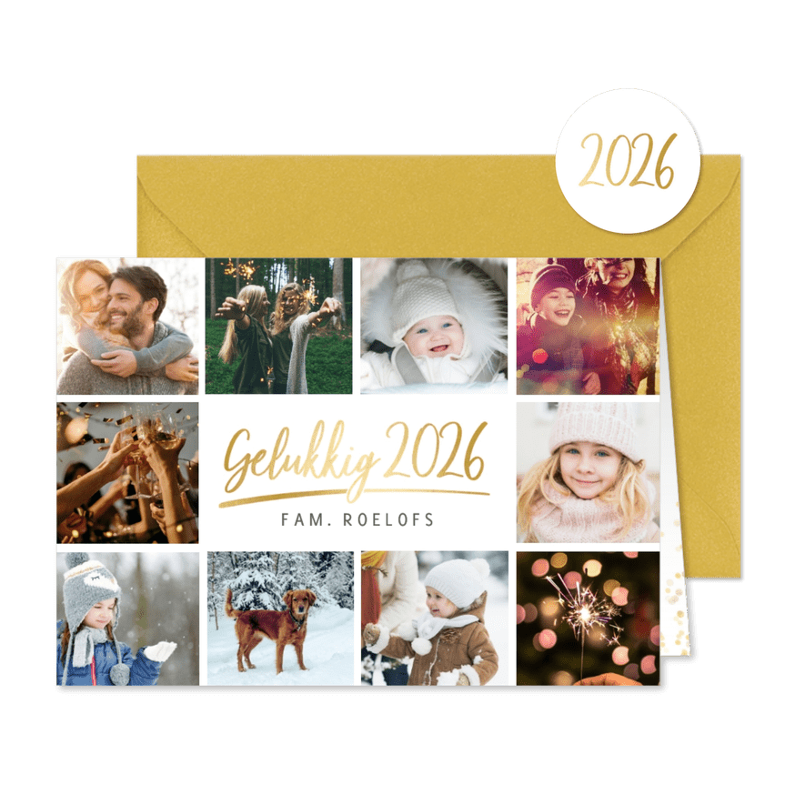 Nieuwjaarskaart eenvoudige stijlvolle fotocollage 10 foto's - Kaartimpressie