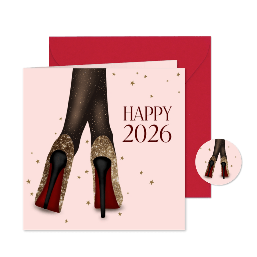 Nieuwjaarskaart fashion hoge hakken sterren - Kaartimpressie